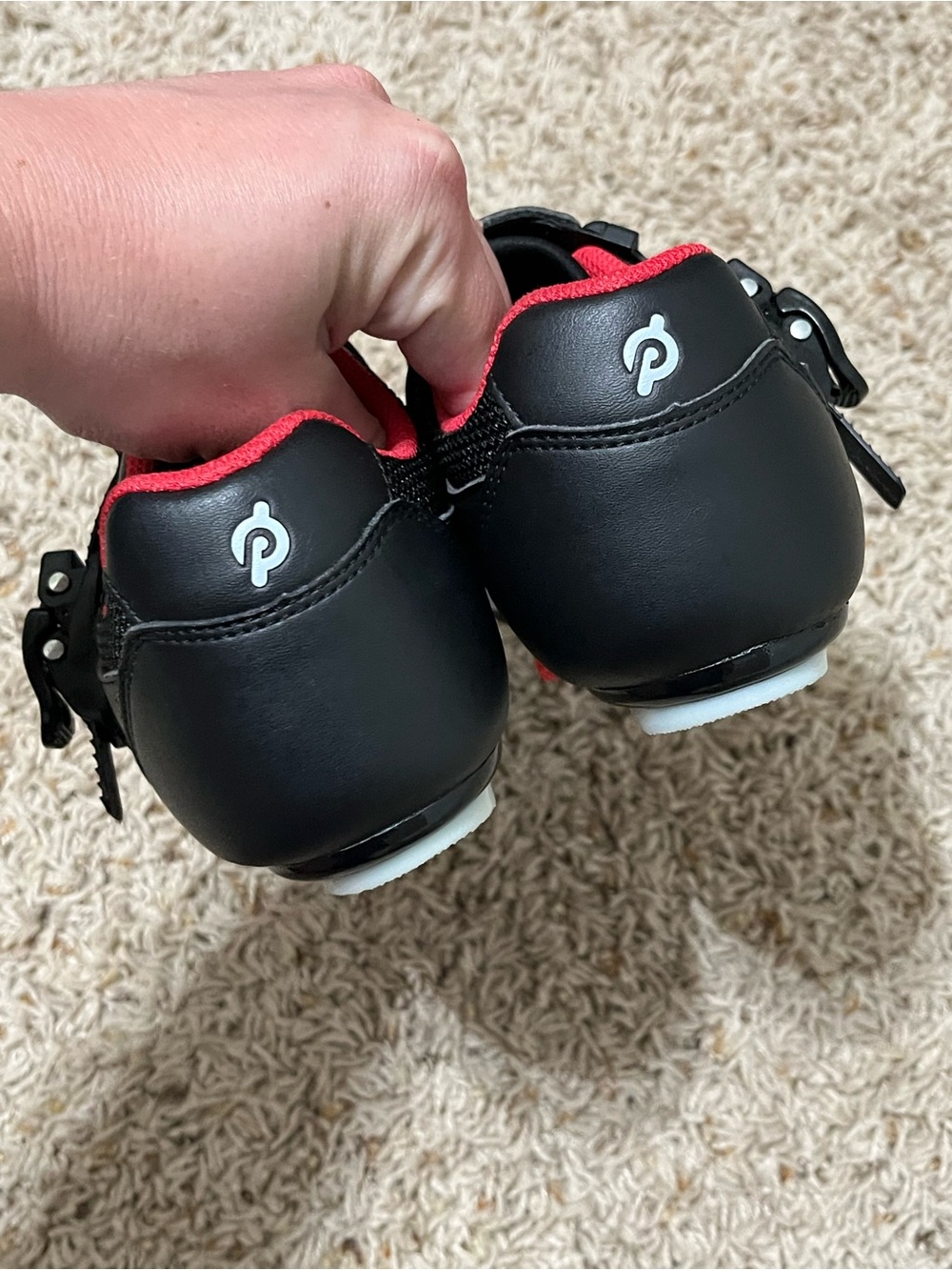 Peloton Stationary Bike Clip In Shoes Size 38//Women's 7 Black Red White Cycling - Picture 5 of 7
